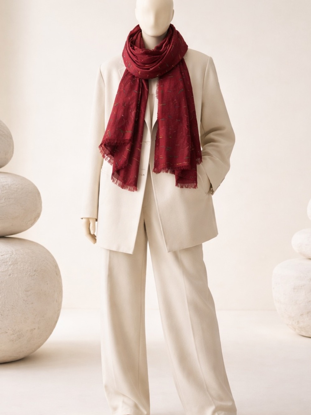 Polo-Ist Burgundy oversize cotton scarf